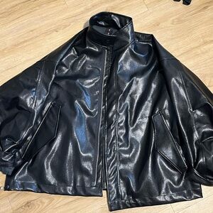 LEWKIN Oversized zip up faux leather jacket